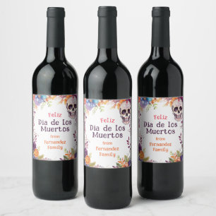 Etiqueta Para Botella De Vino 💀 🎉 acuarela Día de Muertos Fiesta