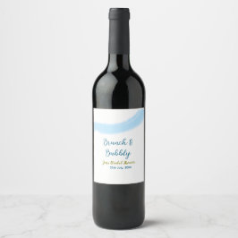 Etiqueta Para Botella De Vino Acuarela dorada azul burbujeante y nupcial brunch 