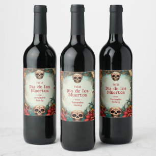 Etiqueta Para Botella De Vino 💀 🎉 acuarela estilo Día de Muertos Fiesta