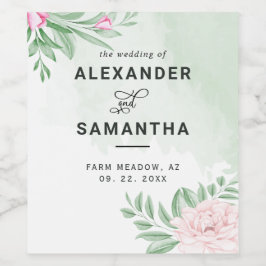 Etiqueta Para Botella De Vino Acuarela Eucalyptus Greenery Boda Floral Rosa