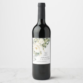 Etiqueta Para Botella De Vino Acuarela Floral blanca Eucalyptus Boda de follaje