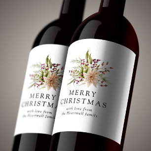 Etiqueta Para Botella De Vino Acuarela floral elegante Feliz Navidad