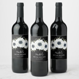 Etiqueta Para Botella De Vino Acuarela floral en negro y blanco