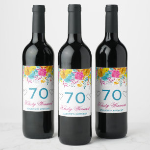Etiqueta Para Botella De Vino Acuarela Flores de Primavera de Colores Brillantes