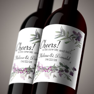 Etiqueta Para Botella De Vino Acuarela Flores Silvestres Lavanda Floral
