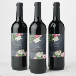 Etiqueta Para Botella De Vino Acuarela Magnolia Flores Boda Blanco Negro