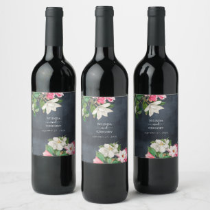 Etiqueta Para Botella De Vino Acuarela Magnolia Flores Boda Blanco Negro