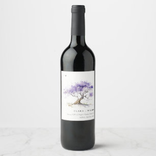 Etiqueta Para Botella De Vino Acuarela mínima Lilac Jacaranda Tree Boda