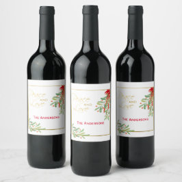 Etiqueta Para Botella De Vino Acuarela Mistletoe y Oro | Festividad personalizad