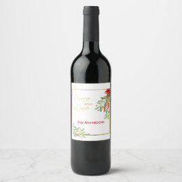 Etiqueta Para Botella De Vino Acuarela Mistletoe y Oro | Festividad personalizad