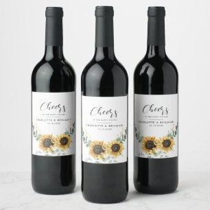 Etiqueta Para Botella De Vino Acuarela moderna Sunflower Eucalyptus Boda