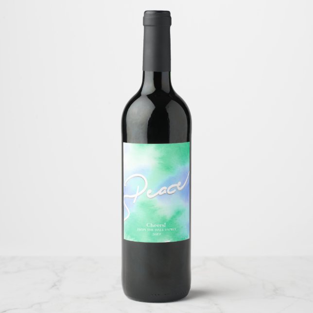 Etiqueta Para Botella De Vino Acuarela Pastel, Paz (Anverso)