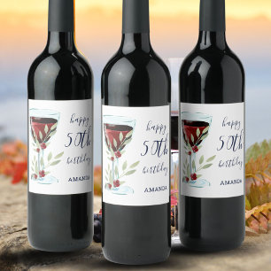 Etiqueta Para Botella De Vino Acuarela Rosa de Vino Rojo 50 cumpleaños