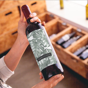 Etiqueta Para Botella De Vino Acuarela Tropical Oasis Moderno Patrón de hojas