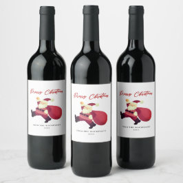 Etiqueta Para Botella De Vino Adorable Feliz Navidad Santa
