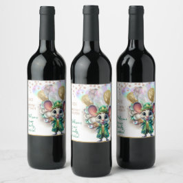 Etiqueta Para Botella De Vino Adorable Magicie Mouse Mardi Gras estilo personali