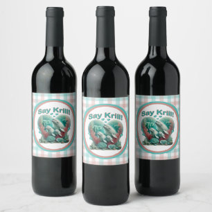 Etiqueta Para Botella De Vino Adorable retrato "Say Krill" de la familia de ball