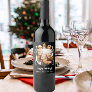 Etiqueta Para Botella De Vino Adorno negro de Navidad oro amigos foto fiesta