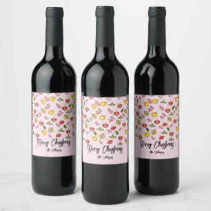 Etiqueta Para Botella De Vino Adornos de Navidad Vegetación festiva Rosa