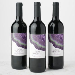 Etiqueta Para Botella De Vino Agate Geode Purpurina Boda Violet