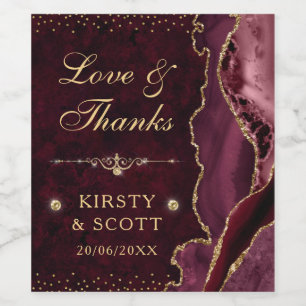 Etiqueta Para Botella De Vino Agate Purpurina rojo y dorado y Boda de mármol