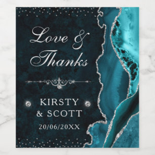 Etiqueta Para Botella De Vino Agate Purpurina verde azulado y plateado y Boda de