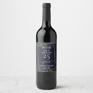 Etiqueta Para Botella De Vino Ageto a Perfección Vintage Blue Gold cumpleaños