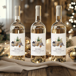 Etiqueta Para Botella De Vino Agnome Rústico Acuarela Feliz Navidad