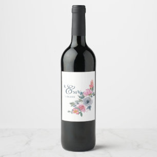 Etiqueta Para Botella De Vino Agradable Blue Sage color de agua rosa Floral Mono