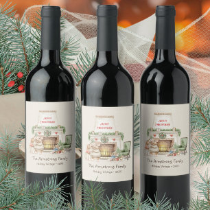 Etiqueta Para Botella De Vino Agradable ratones acuarela chimenea Navidad