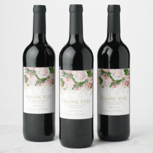 Etiqueta Para Botella De Vino Agradecer Flores Vintage Rosa Desvanecido Boda