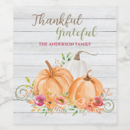 Etiqueta Para Botella De Vino Agradecimiento | Acuarela de calabaza otoñal