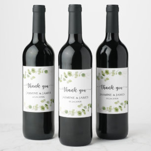 Etiqueta Para Botella De Vino Agradecimiento de Boda Botánico de Eucalipto Minim