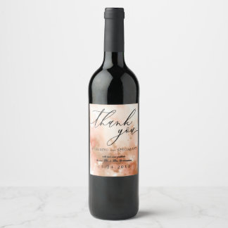 Etiqueta Para Botella De Vino Agradecimiento de boda rosa acuarela oro rosa
