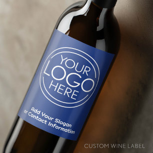 Etiqueta Para Botella De Vino Agrega tu logotipo y línea de etiqueta Azul minima