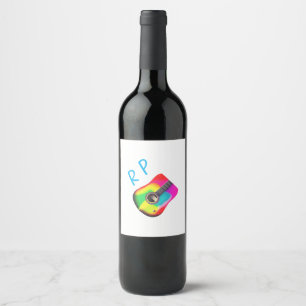 Etiqueta Para Botella De Vino Agrega tu nombre texto guitarra acústica marrón co