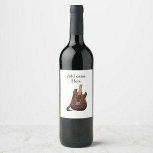 Etiqueta Para Botella De Vino Agrega tu nombre texto guitarra acústica marrón ed