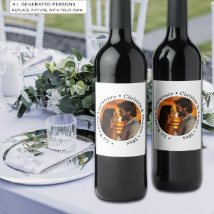 Etiqueta Para Botella De Vino Agrega tu propia foto de pareja 1er aniversario de