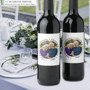 Etiqueta Para Botella De Vino Agrega tu propia foto de pareja 75 aniversario de