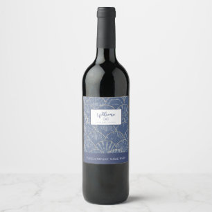 Etiqueta Para Botella De Vino Aguas marinas profundas azules y doradas