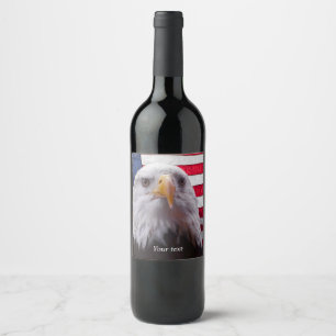 Etiqueta Para Botella De Vino Águila calva americana y bandera americana
