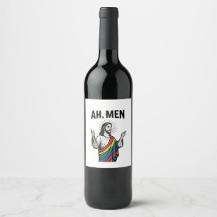 Etiqueta Para Botella De Vino Ah Men Funny Orgullo Gay LGBT Jesús Arcoiris