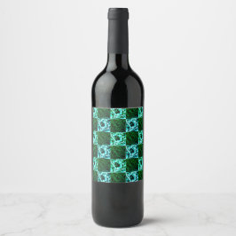 Etiqueta Para Botella De Vino Ajedrez azul verde y cielo o cian, con rectángulo