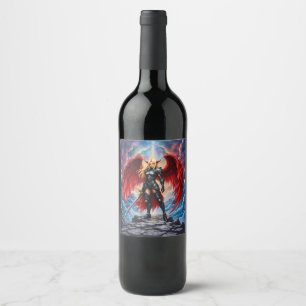 Etiqueta Para Botella De Vino Ala Carmesí - Guerrera Ángel Caído.
