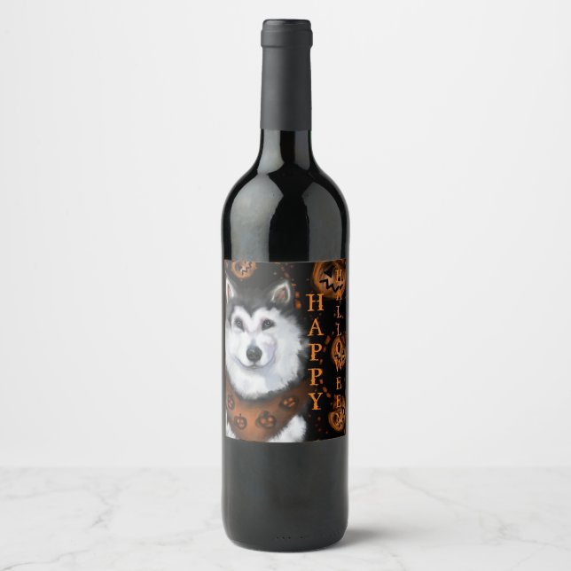Etiqueta Para Botella De Vino Alaskan Malamute (Anverso)