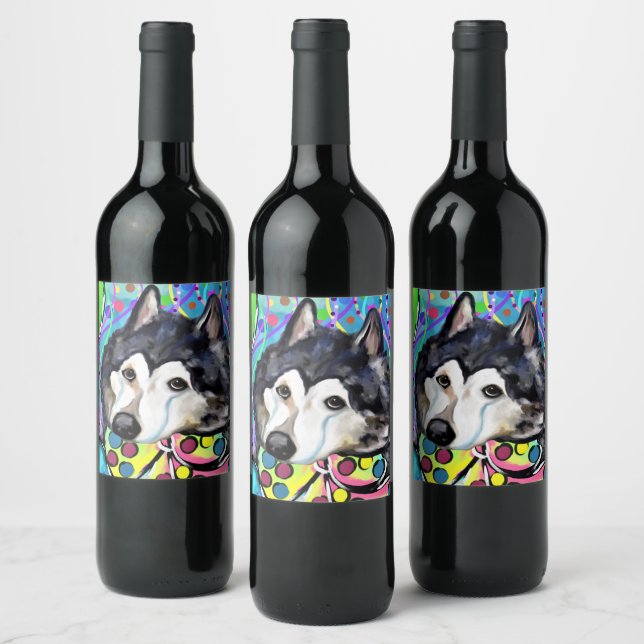 Etiqueta Para Botella De Vino Alaskan Malamute (Botellas)
