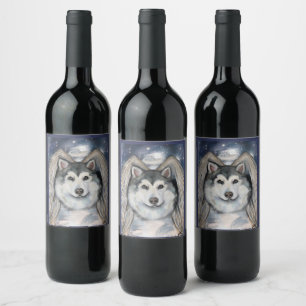 Etiqueta Para Botella De Vino Alaskan Malamute Angel
