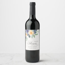 Etiqueta Para Botella De Vino Alegre Despedida de Soltera Rústica Amarillo Azul 