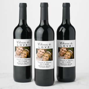 Etiqueta Para Botella De Vino Alegres blancos y negros a la foto de la boda de a
