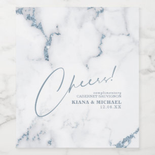 Etiqueta Para Botella De Vino Alegres de mármol moderno Dusty Blue ID816